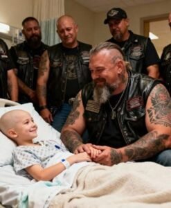 Ο Μοτοσικλετιστής και το Κοριτσάκι: Μια Υπόσχεση στο Δωμάτιο 117

Μια απρόσμενη συνάντηση στο Ίδρυμα Saint Mary’s Hospice άλλαξε για πάντα τις ζωές δύο ανθρώπων. Ο Μπιγκ Τζον, ένας μοτοσικλετιστής 130 κιλών, με δερμάτινο γιλέκο και τραχιά όψη, είχε πάει να επισκεφτεί τον άρρωστο αδερφό του.

Καθώς περπατούσε στους ήσυχους διαδρόμους, άνοιξε κατά λάθος την πόρτα του Δωματίου 117. Εκεί βρισκόταν η Κέιτι —ένα εύθραυστο επτάχρονο κορίτσι, με μεγάλα μάτια και ένα αχνό χαμόγελο— που οι γονείς της είχαν εγκαταλείψει όταν έμαθαν ότι της απέμεναν μόνο λίγες εβδομάδες ζωής.

Η γαλήνη με την οποία η μικρή αντιμετώπιζε τη μοίρα της συγκλόνισε τον Τζον. Όμως αυτό που τον άγγιξε περισσότερο δεν ήταν ο ίδιος ο θάνατος, αλλά ο μεγαλύτερος φόβος της: να πεθάνει μόνη. Εκείνο το βράδυ, ο Τζον της έδωσε μια υπόσχεση· ότι δεν θα ήταν ποτέ μόνη.

Πιστός στον λόγο του, έμεινε δίπλα της, κρατώντας της το χέρι, μιλώντας για μοτοσικλέτες και ανοιχτούς δρόμους, ακούγοντας τις ανησυχίες και τα όνειρά της. Παράτησε ακόμη και τις τελευταίες του στιγμές με τον αδερφό του για να τιμήσει την υπόσχεση που έδωσε σ’ ένα κοριτσάκι χωρίς οικογένεια. Πριν φύγει, πήρε το τηλέφωνο και κάλεσε μερικούς φίλους του μοτοσικλετιστές. «Ένα κοριτσάκι μας χρειάζεται», τους είπε.

Την επόμενη μέρα, έξι μοτοσικλετιστές εμφανίστηκαν στην παιδιατρική πτέρυγα, με τα δερμάτινα γιλέκα και τις βαριές μπότες τους να προκαλούν έκπληξη στο προσωπικό. Ο καθένας κρατούσε κι ένα μικρό δώρο: λούτρινα ζωάκια, βιβλία ζωγραφικής, ακόμη και ντόνατς —που η Κέιτι δεν μπορούσε να φάει, αλλά αγαπούσε να μυρίζει.

Δεν ήρθαν να της κάνουν κήρυγμα ούτε να τη διασκεδάσουν τεχνητά. Ήρθαν απλώς για να είναι εκεί. Γελούσαν μαζί της, της έλεγαν ιστορίες και γέμιζαν το δωμάτιο με ζεστασιά. Για πρώτη φορά μετά από εβδομάδες, η Κέιτι γέλασε αληθινά. Τους έδωσε ένα παρατσούκλι: «Η Ομάδα με τα Μολύβια» —όνομα που εκείνοι φόρεσαν με περηφάνια.

Η ιστορία εξαπλώθηκε γρήγορα στην κοινότητα των μοτοσικλετιστών. Σε λίγες μέρες, ακόμη περισσότεροι άρχισαν να καταφθάνουν, οργανώνοντας βάρδιες για να διασφαλίσουν ότι η Κέιτι δεν θα έμενε ποτέ μόνη.

Η μικρή διασκέδαζε δίνοντάς τους ονόματα: «Τραχιά Μολύβια», «Αστεία Μολύβια», «Μπλε Μολύβια»… και ζωγράφισε με τις κηρομπογιές της τα πορτρέτα τους στους τοίχους του δωματίου της. Ο Μπιγκ Τζον έγινε για εκείνη ο «Ίσως Μπαμπάς», όταν της χάρισε ένα μικρό δερμάτινο γιλέκο με ραμμένα επάνω τα σήματα: «Lil Rider» και «Golden Heart».

Οι νοσοκόμες, που στην αρχή αιφνιδιάστηκαν από τους επιβλητικούς επισκέπτες, σύντομα αγάπησαν τη ρουτίνα τους. Πρόσθεσαν καρέκλες στο δωμάτιο και κρέμασαν μια χειροποίητη πινακίδα στην πόρτα:
«Μόνο Οικογένεια Μοτοσικλετιστών — Οι υπόλοιποι να χτυπούν».
Το κάποτε σιωπηλό δωμάτιο έγινε το πιο ζωντανό σημείο του ιδρύματος —γεμάτο γέλια, ιστορίες και αγάπη.

Μια μέρα, ο πατέρας της Κέιτι —ο άνθρωπος που την είχε εγκαταλείψει— έφτασε συγκλονισμένος, έχοντας διαβάσει την ιστορία της στο διαδίκτυο. Η Κέιτι, με μια ωριμότητα σπάνια για την ηλικία της, τον συγχώρεσε αμέσως και του ζήτησε να καθίσει μαζί της και τον Μπιγκ Τζον. Πέθανε λίγο αργότερα, αλλά πρόλαβε να στείλει ένα γράμμα στον Τζον, ευχαριστώντας τον που στάθηκε πατέρας στη θέση του.

Στις τελευταίες της μέρες, οι μοτοσικλετιστές της έλεγαν ιστορίες για ατέλειωτες ερήμους, έναστρες νύχτες και απέραντους δρόμους. Της υποσχέθηκαν ότι, κάπου αλλού, θα τους ταξιδέψουν μαζί.

Δυο μέρες πριν φύγει, ψιθύρισε στον Τζον:
«Μακάρι να είχα έναν μπαμπά σαν εσένα».
Και, λίγο πριν ξημερώσει, περιτριγυρισμένη από την οικογένειά της —την Ομάδα με τα Μολύβια—, η Κέιτι έφυγε ειρηνικά. Έξω, πενήντα επτά μοτοσικλετιστές στάθηκαν σιωπηλοί σε σχηματισμό, με τις μηχανές σβηστές και δάκρυα στα μάτια.

Η υπόσχεση του Μπιγκ Τζον δεν τελείωσε στο Δωμάτιο 117. Εμπνευσμένος από την Κέιτι, ίδρυσε τον οργανισμό **Lil Rider Hearts** —μια πρωτοβουλία που ενώνει μοτοσικλετιστές με σοβαρά άρρωστα παιδιά, για να μην πολεμά ποτέ κανείς μόνος του την ασθένεια. Από τότε, χιλιάδες παιδιά σε όλη τη χώρα έχουν βρει παρηγοριά, χαμόγελα και μια δεύτερη οικογένεια.

Η ιστορία της Κέιτι παραμένει μια υπενθύμιση μιας βαθιάς αλήθειας:
η οικογένεια δεν καθορίζεται πάντα από το αίμα.
Μερικές φορές, βρίσκεται στα πιο απρόσμενα μέρη —
σ’ ένα δωμάτιο ασύλου, σ’ ένα δερμάτινο γιλέκο,
και στην ακλόνητη υπόσχεση ενός μοτοσικλετιστή που κράτησε τον λόγο του.
