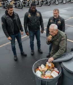 Φυσικά — εδώ είναι το κείμενό σου **ξαναγραμμένο στα ελληνικά**, με πιο φυσική, ρέουσα γλώσσα και ελαφρώς πιο λογοτεχνικό ύφος, διατηρώντας όμως πλήρως το περιεχόμενο και το συναίσθημα του πρωτοτύπου: --- ### Το Πρωινό που Άλλαξε Κάτι Περισσότερο από ένα Απλό Πρωινό Ήταν μια Πέμπτη σαν όλες τις άλλες για τη Λέσχη Μοτοσικλετιστών **Thunderbirds**, μια αδελφότητα σφυρηλατημένη ανάμεσα στον βρυχηθμό των μηχανών και τις ουλές της ζωής. Βετεράνοι πολέμου, μηχανικοί, άντρες με χέρια σκληρυμένα απ’ τη δουλειά και τον αέρα του ανοιχτού δρόμου. Εκείνο το πρωί, ο αέρας μύριζε βενζίνη, φρεσκοκομμένο καφέ και συντροφικότητα. Οι μηχανές έλαμπαν στον ήλιο, παραταγμένες μπροστά από τα **McDonald’s** στη Route 47 — σαν ένας ατσάλινος σχηματισμός που περίμενε διαταγές. Μέσα, κάτω από τα ψυχρά φώτα του εστιατορίου, αντηχούσαν γέλια και πειράγματα, γεμίζοντας τον χώρο με εκείνη τη γαλήνη που μόνο οι παλιοί φίλοι ξέρουν να μοιράζονται. Ο **Tank**, ο πρόεδρος της λέσχης, ένας εξηνταοκτάχρονος με βλέμμα που είχε δει πάρα πολλά, ξεφύλλιζε την τοπική εφημερίδα. Δίπλα του, ο **Diesel**, ο αντιπρόεδρος, μιλούσε με ενθουσιασμό για τις τελευταίες προετοιμασίες του φιλανθρωπικού αγώνα που πλησίαζε. Κανείς τους δεν μπορούσε να φανταστεί πως, μέσα σε λίγα λεπτά, αυτό το ήσυχο πρωινό θα μετατρεπόταν σε κάτι πολύ μεγαλύτερο· σε μια πράξη που θα άλλαζε τη ζωή τους — και τη ζωή πολλών άλλων — για πάντα. --- ### Ο Άντρας Πίσω από τον Κάδο Μέσα απ’ το θολό τζάμι, ο Diesel παρατήρησε κίνηση. Ένας ηλικιωμένος άντρας, με ξεθωριασμένο στρατιωτικό μπουφάν, έψαχνε στους κάδους απορριμμάτων του πάρκινγκ. Δεν το έκανε με την απελπισία του πεινασμένου, αλλά με την προσεκτική ακρίβεια ενός ανθρώπου που κάποτε έμαθε να ζει υπό αυστηρή πειθαρχία. Στην αρχή, ο Diesel νόμισε πως ήταν η φαντασία του. Ύστερα, είδε το έμβλημα στο φθαρμένο μανίκι: «Τρίτη Μεραρχία Πεζικού», μουρμούρισε. «Ο πατέρας μου υπηρέτησε μαζί τους…» Η βοή του εστιατορίου άρχισε να ξεθωριάζει. Ο Tank σήκωσε το βλέμμα του, κι η έκφρασή του σκλήρυνε. «Πάμε να δούμε τι συμβαίνει», είπε, αφήνοντας την εφημερίδα στο τραπέζι. Τρεις φιγούρες με δερμάτινα και φθαρμένες μπότες βγήκαν έξω — άντρες σκληροί απ’ έξω, αλλά με ψυχές σημαδεμένες από αφοσίωση. Ο ηλικιωμένος τούς είδε να πλησιάζουν και έκανε ένα βήμα πίσω, τα χέρια του να τρέμουν. «Δεν θέλω μπελάδες», είπε φοβισμένα. «Φεύγω αμέσως.» Ο Tank κούνησε αργά το κεφάλι του. «Κανείς δεν σε διώχνει, στρατιώτη. Είδαμε το σήμα σου. Πότε ήταν η τελευταία φορά που έφαγες;» Ο άντρας δίστασε. Η φωνή του βγήκε σπασμένη από την εξάντληση. «Τρίτη… Η εκκλησία σερβίρει μεσημεριανό τις Τρίτες.» Ήταν Πέμπτη. Ο Diesel ένιωσε έναν κόμπο να του ανεβαίνει στον λαιμό. --- ### Το Όνομα ενός Στρατιώτη Ο Tank πλησίασε, με βλέμμα γεμάτο σεβασμό. «Πώς σε λένε, αδερφέ;» «Άρθουρ», απάντησε διστακτικά. «Άρθουρ Μακένζι. Συνταξιούχος λοχίας.» Ίσιωσε την πλάτη του καθώς μιλούσε. Η περηφάνια της υπηρεσίας του φαινόταν ακόμα στη στάση του σώματός του. Ο Tank άπλωσε το χέρι του. «Εγώ είμαι ο Tank. Αυτός είναι ο Diesel, κι αυτός ο Bear. Έλα μαζί μας, Λοχία. Το πρωινό είναι δικό μας.» Ο Άρθουρ έγνεψε αρνητικά. «Δεν δέχομαι ελεημοσύνες.» Ο Tank χαμογέλασε απαλά. «Δεν είναι ελεημοσύνη. Είναι ένας βετεράνος που φροντίζει έναν άλλον. Θα έκανες το ίδιο.» Ο Άρθουρ δίστασε για λίγα δευτερόλεπτα… κι ύστερα έγνεψε καταφατικά. --- ### Το Μονοπάτι της Αξιοπρέπειας Τον συνόδευσαν μέσα. Κάθε βήμα του έμοιαζε να κουβαλά μια δεκαετία βαρών. Μα καθώς πέρασαν το κατώφλι, συνέβη κάτι απρόσμενο. Οι δεκατρείς **Thunderbirds** που κάθονταν σηκώθηκαν όρθιοι. Δεν υπήρχαν βλέμματα οίκτου ούτε αμήχανα χαμόγελα — μόνο σιωπή και βαθύς σεβασμός. Ο Tank ύψωσε τη φωνή του: «Αδέρφια, αυτός είναι ο Λοχίας Άρθουρ Μακένζι, 3η Μεραρχία Πεζικού, Στρατός των Ηνωμένων Πολιτειών!» Κι η απάντηση ήρθε σαν βροντή: «Χουά!» Ο Άρθουρ οδηγήθηκε στο κέντρο της ομάδας, περιτριγυρισμένος από έναν κύκλο δέρματος, ατσαλιού και πίστης. Ο Diesel γύρισε με δίσκους στοιβαγμένους ψηλά — χάμπουργκερ, τηγανητές πατάτες, γλυκά, ζεστό καφέ. Τα χέρια του Άρθουρ έτρεμαν καθώς κρατούσε το σάντουιτς. «Φάε σιγά», του είπε ο Bear με ένα ήρεμο χαμόγελο. «Κανείς εδώ δεν βιάζεται, αδερφέ.» Για λίγα λεπτά, ο μόνος ήχος που ακουγόταν ήταν εκείνος της μάσησης. Ήταν ο πιο ταπεινός — και συνάμα ο πιο δυνατός — ήχος που είχε γεμίσει ποτέ εκείνο το δωμάτιο. --- ### Η Ερώτηση που Έσπασε τη Σιωπή Ο Άρθουρ σήκωσε το βλέμμα του, με μάτια υγρά. «Γιατί το κάνετε αυτό;» ρώτησε απαλά. «Δεν με ξέρετε.» Το νεότερο μέλος της λέσχης, ένα αγόρι μόλις είκοσι πέντε ετών, απάντησε με γλυκύτητα: «Ο παππούς μου πολέμησε στην Κορέα. Μου έλεγε πάντα πως το χειρότερο δεν ήταν ο πόλεμος… αλλά η επιστροφή. Να σε ξεχνούν. Δεν ξεχνάμε, κύριε. Όχι ξανά.» Τα μάτια του Άρθουρ χαμήλωσαν. Δάκρυα κύλησαν στα μάγουλά του. «Η γυναίκα μου πέθανε πριν δύο χρόνια… Καρκίνος. Χάσαμε τα πάντα — το σπίτι, τις οικονομίες, το αυτοκίνητο. Νόμιζα πως η σύνταξη θα έφτανε, αλλά οκτακόσια τριάντα εφτά δολάρια τον μήνα δεν είναι αρκετά πια. Κοιμάμαι όπου βρω. Τρώω ό,τι βρω.» Η σιωπή ήταν απόλυτη. Ο Diesel έσφιξε τα δόντια. Ο Tank πήρε μια βαθιά ανάσα, τα μάτια του να σκοτεινιάζουν. --- ### Το Σύστημα που τον Ξέχασε Ο Άρθουρ συνέχισε, σαν να άνοιγε επιτέλους μια πληγή που κρατούσε χρόνια κλειστή. «Πήγα στο γραφείο των βετεράνων. Μου είπαν ότι το εισόδημά μου είναι πολύ υψηλό για βοήθεια. Πολύ υψηλό… Είμαι ογδόντα δύο ετών. Δεν ζητάω ελεημοσύνη — μόνο να μη με ξεχάσουν.» --- Θες να συνεχίσω με το υπόλοιπο του κειμένου (αν υπάρχει συνέχεια στην ιστορία, π.χ. τι κάνουν οι Thunderbirds μετά); Μπορώ να το επεκτείνω στο ίδιο ύφος.